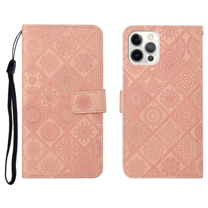 Horizontale Klapphülle aus Leder mit geprägtem Muster im ethnischen Stil, mit Halter &amp; Kartenfächern &amp; Geldbörse &amp; Trageband, für iPhone 12 Pro Max, für iPhone SE 2022 / SE 2020 / 8 / 7, für iPhone XR, für iPhone XS Max
