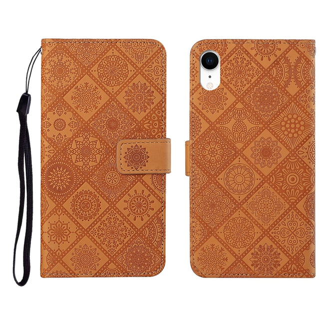 Horizontale Klapphülle aus Leder mit geprägtem Muster im ethnischen Stil, mit Halter &amp; Kartenfächern &amp; Geldbörse &amp; Trageband, für iPhone XS / X