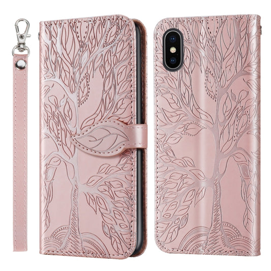 Funda de cuero con tapa horizontal con diseño en relieve de Life of Tree, con soporte, ranura para tarjetas, billetera, marco de fotos y cordón, para iPhone XS Max