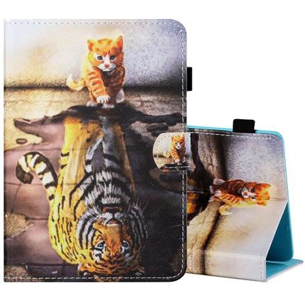 Sewing Thread Horizontal Painted Flat Leather Case with Pen Cover & Anti Skid Strip & Card Slot & Holder, For 10 inch Tablet PC Universal, For Huawei MediaPad T5 10 inch