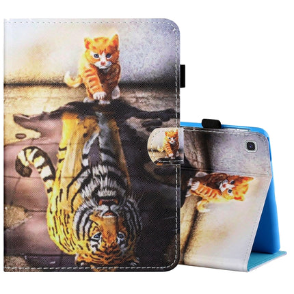Sewing Thread Horizontal Painted Flat Leather Case with Pen Cover & Anti Skid Strip & Card Slot & Holder, For Samsung Galaxy Tab A 8.0 (2019) T290 / T295