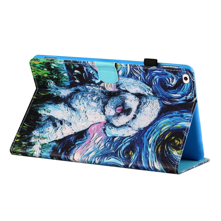 Sewing Thread Horizontal Painted Flat Leather Case with Pen Cover & Anti Skid Strip & Card Slot & Holder & Sleep / Wake-up Function