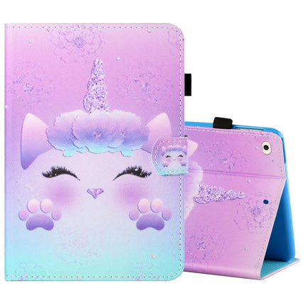 Sewing Thread Horizontal Painted Flat Leather Case with Pen Cover & Anti Skid Strip & Card Slot & Holder & Sleep / Wake-up Function