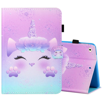 Horizontal bemalte flache Ledertasche mit Nähgarn, Stiftabdeckung &amp; Anti-Rutsch-Streifen &amp; Kartensteckplatz &amp; Halter &amp; Schlaf-/Weckfunktion, für iPad Air 2, für iPad 9.7 (2018) / (2017)