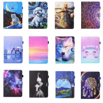 Horizontal bemalte flache Ledertasche mit Nähgarn, Stiftabdeckung &amp; Anti-Rutsch-Streifen &amp; Kartensteckplatz &amp; Halter &amp; Schlaf-/Weckfunktion, für iPad Air 2, für iPad 9.7 (2018) / (2017)