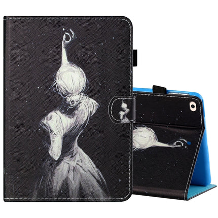 Horizontal bemalte flache Ledertasche mit Nähgarn, Stiftabdeckung &amp; Anti-Rutsch-Streifen &amp; Kartensteckplatz &amp; Halter &amp; Schlaf-/Weckfunktion, für iPad Air 2, für iPad 9.7 (2018) / (2017)