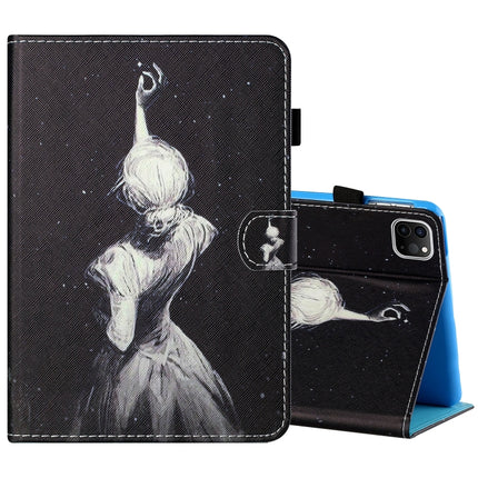 Sewing Thread Horizontal Painted Flat Leather Case with Pen Cover & Anti Skid Strip & Card Slot & Holder & Sleep / Wake-up Function