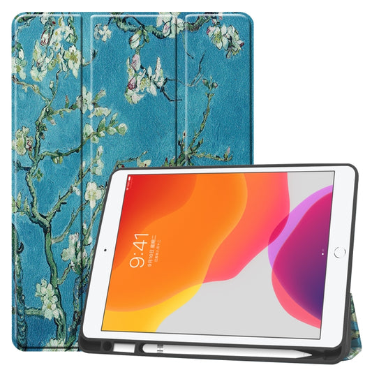 Funda de cuero con tapa horizontal con dibujo en color para iPad 10.2 con soporte plegable en tres posiciones y función de suspensión/activación, para iPad 10.2 TPU