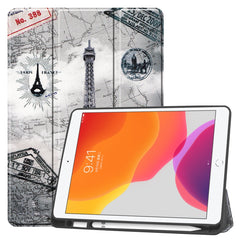 Funda de cuero con tapa horizontal con dibujo en color para iPad 10.2 con soporte plegable en tres posiciones y función de suspensión/activación, para iPad 10.2 TPU