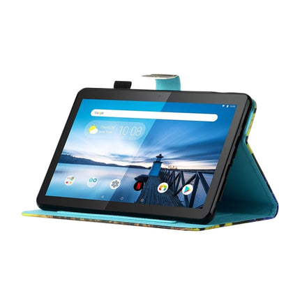 Sewing Thread Horizontal Painted Flat Leather Case with Pen Cover & Anti Skid Strip & Card Slot & Holder & Sleep / Wake-up Function, For Lenovo Tab M10 X605F / X505, For Samsung Galaxy Tab A7 2020 T500 / T505