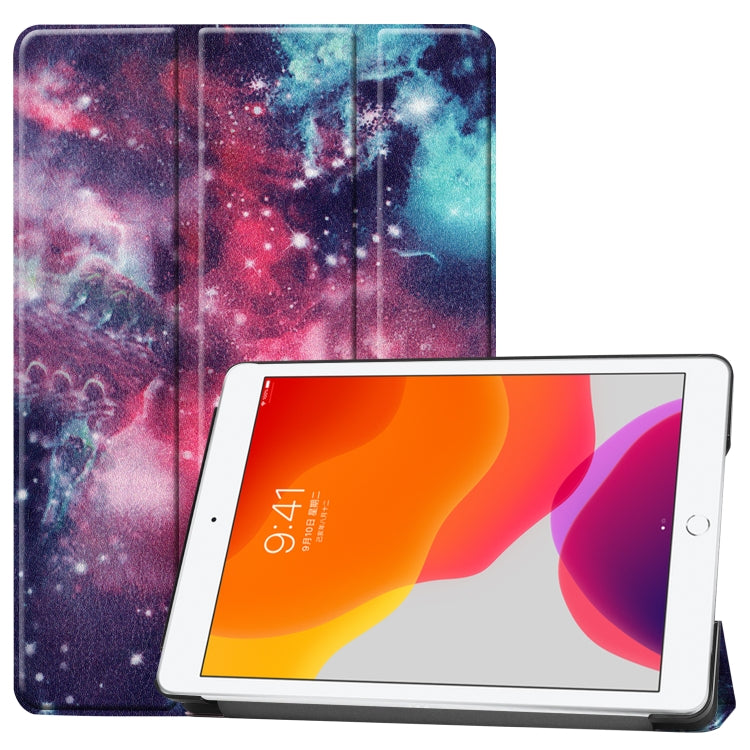 For iPad 10.2 Colored Drawing Horizontal Flip Leather Case with Three-folding Holder & Sleep / Wake-up Function, For iPad 10.2