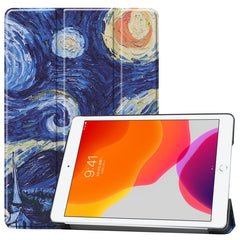 For iPad 10.2 Colored Drawing Horizontal Flip Leather Case with Three-folding Holder & Sleep / Wake-up Function, For iPad 10.2