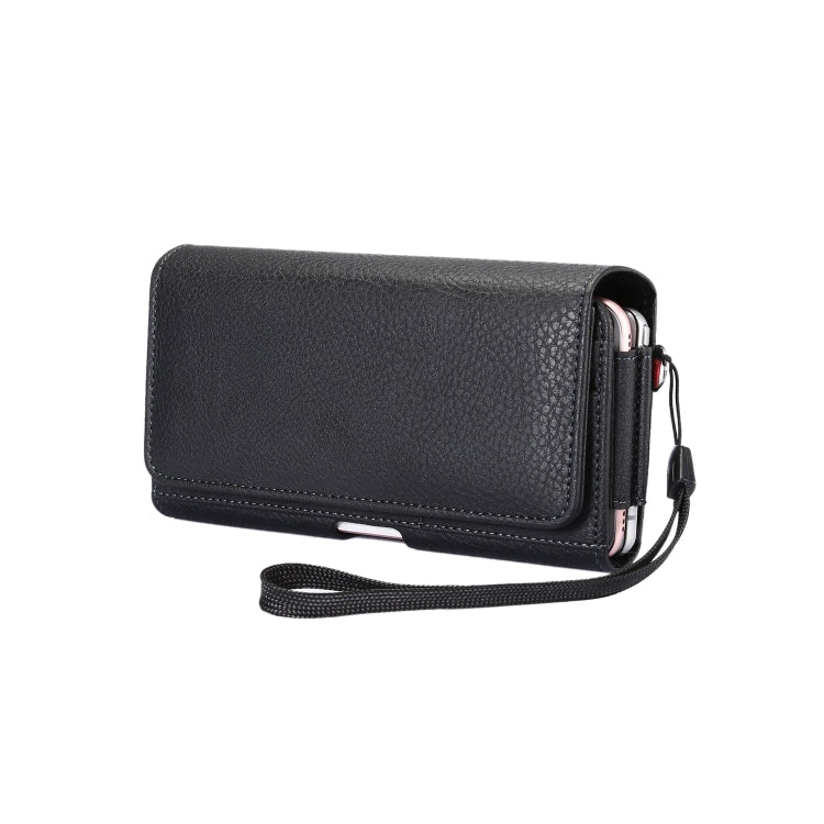 Litchi Texture Vertical Flip Thwartwise PU Leather Case / Waist Bag with Back Splint & Card Slots & 15cm Lanyard for 6.7 inch Phone Universal