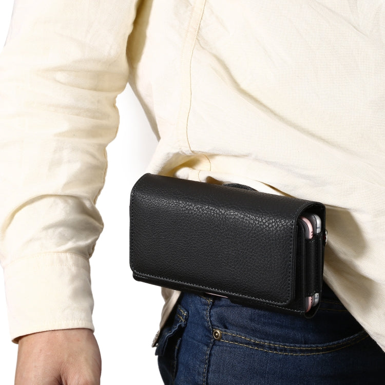 Litchi Texture Vertical Flip Thwartwise PU Leather Case / Waist Bag with Back Splint & Card Slots & 15cm Lanyard for 6.7 inch Phone Universal