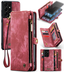 CaseMe Detachable Multifunctional Horizontal Flip Leather Case, with Card Slot & Holder & Zipper Wallet & Photo Frame, For Samsung Galaxy S21+ 5G, For Samsung Galaxy S21 5G, For Samsung Galaxy S21 Ultra 5G