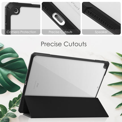 Transparente horizontale Flip-Lederhülle aus Acryl + TPU mit 3-fach klappbarem Halter und Stifthalter sowie Schlaf-/Weckfunktion, für iPad 10.2 2021/2020/2019
