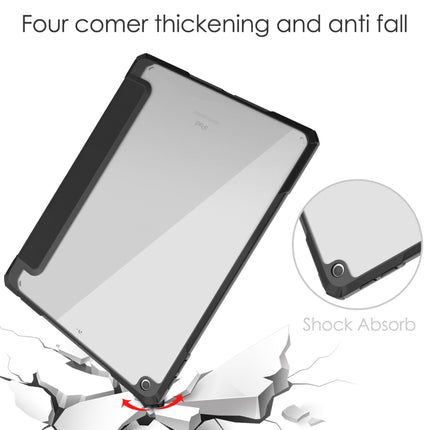 Transparente horizontale Flip-Lederhülle aus Acryl + TPU mit 3-fach klappbarem Halter und Stifthalter sowie Schlaf-/Weckfunktion, für iPad 10.2 2021/2020/2019