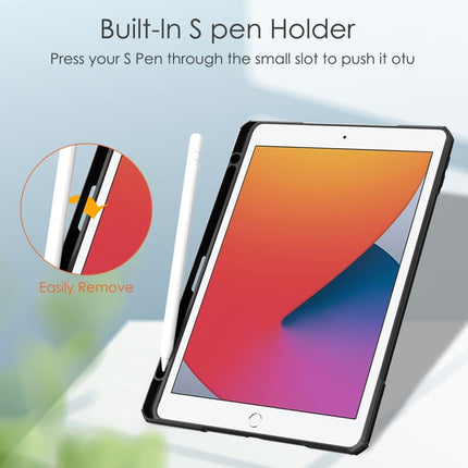 Transparente horizontale Flip-Lederhülle aus Acryl + TPU mit 3-fach klappbarem Halter und Stifthalter sowie Schlaf-/Weckfunktion, für iPad 10.2 2021/2020/2019