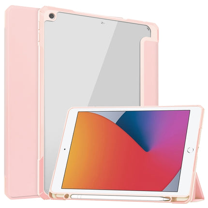 Transparente horizontale Flip-Lederhülle aus Acryl + TPU mit 3-fach klappbarem Halter und Stifthalter sowie Schlaf-/Weckfunktion, für iPad 10.2 2021/2020/2019