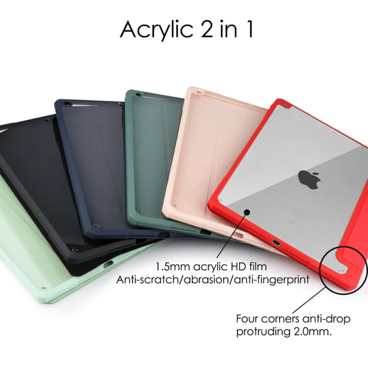 Transparente horizontale Flip-Lederhülle aus Acryl + TPU mit 3-fach klappbarem Halter und Stifthalter sowie Schlaf-/Weckfunktion, für iPad 10.2 2021/2020/2019