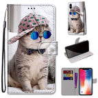 For iPhone XS / X / Slant Hat Blue Mirror Cat