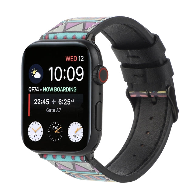 Printed Leather Watch Strap, For Apple Watch PSeries 7 41mm / 6 & SE & 5 & 4 40mm / 3 & 2 & 1 38mm, For Apple Watch Ultra 49mm / Series 8&7 45mm / SE 2&6&SE&5&4 44mm / 3&2&1 42mm