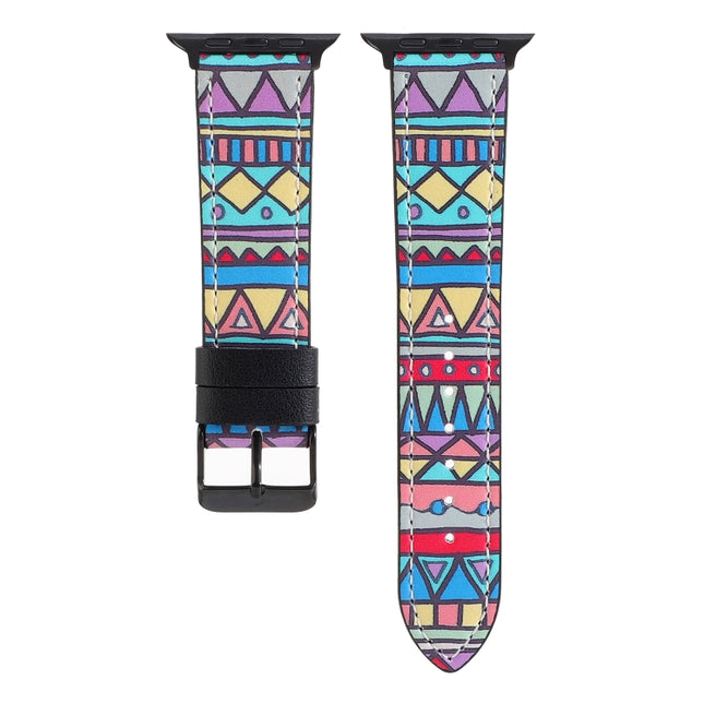 Printed Leather Watch Strap, For Apple Watch PSeries 7 41mm / 6 & SE & 5 & 4 40mm / 3 & 2 & 1 38mm, For Apple Watch Ultra 49mm / Series 8&7 45mm / SE 2&6&SE&5&4 44mm / 3&2&1 42mm