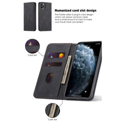 Skin-feel Calfskin Texture Magnetic Dual-Fold Horizontal Flip Leather Case with Holder & Card Slots & Wallet, For iPhone 11, For iPhone 11 Pro, For iPhone 11 Pro Max, For iPhone 12 mini, For iPhone 12 / 12 Pro, For iPhone 12 Pro Max