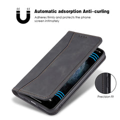 Skin-feel Calfskin Texture Magnetic Dual-Fold Horizontal Flip Leather Case with Holder & Card Slots & Wallet, For iPhone 11, For iPhone 11 Pro, For iPhone 11 Pro Max, For iPhone 12 mini, For iPhone 12 / 12 Pro, For iPhone 12 Pro Max