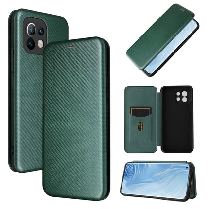 Carbon Fiber Texture Magnetic Horizontal Flip TPU + PC + PU Leather Case with Card Slot, For Xiaomi Mi 11