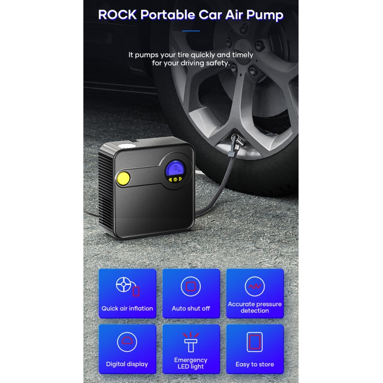 Rock Multi-function Portable LED Digital Display Car Air Pump, Rock