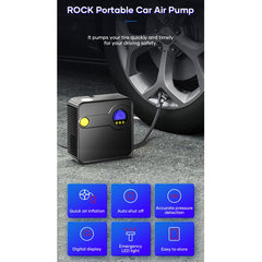 Rock Multi-function Portable LED Digital Display Car Air Pump, Rock