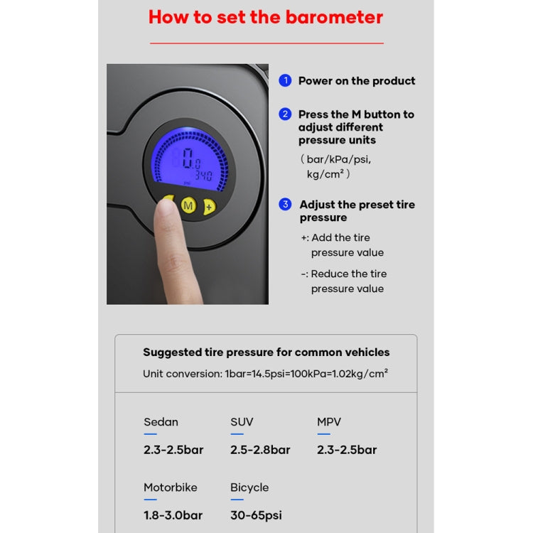 Rock Multi-function Portable LED Digital Display Car Air Pump, Rock