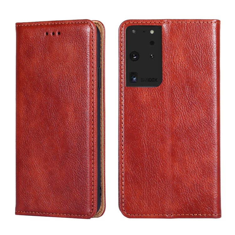 PU + TPU Gloss Oil Solid Color Magnetic Horizontal Flip Leather Case with Holder & Card Slot & Wallet, For Samsung Galaxy S21 Ultra 5G