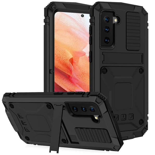 R-JUST Stoßfeste, wasserdichte, staubdichte Schutzhülle aus Metall und Silikon mit Halterung, für Samsung Galaxy S21 5G, für Samsung Galaxy S21+ 5G, für Samsung Galaxy S21 Ultra 5G