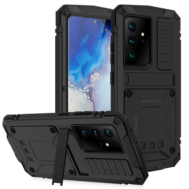 R-JUST Stoßfeste, wasserdichte, staubdichte Schutzhülle aus Metall und Silikon mit Halterung, für Samsung Galaxy S21 5G, für Samsung Galaxy S21+ 5G, für Samsung Galaxy S21 Ultra 5G