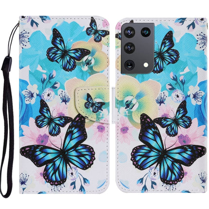 Coloured Drawing Pattern Horizontal Flip PU Leather Case with Holder & Card Slots & Wallet & Lanyard, For Samsung Galaxy S21 Ultra 5G