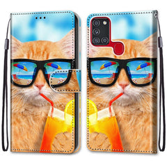 Coloured Drawing Cross Texture Horizontal Flip PU Leather Case with Holder & Card Slots & Wallet & Lanyard, For Samsung Galaxy A21s