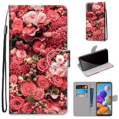 Coloured Drawing Cross Texture Horizontal Flip PU Leather Case with Holder & Card Slots & Wallet & Lanyard, For Samsung Galaxy A21s