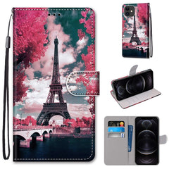 Funda de piel sintética con tapa horizontal con textura cruzada y dibujo de colores, con soporte, ranuras para tarjetas, billetera y cordón, para iPhone 12 mini