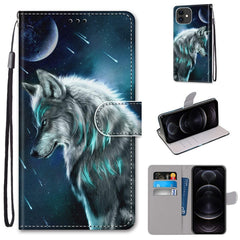 Funda de piel sintética con tapa horizontal con textura cruzada y dibujo de colores, con soporte, ranuras para tarjetas, billetera y cordón, para iPhone 12 mini