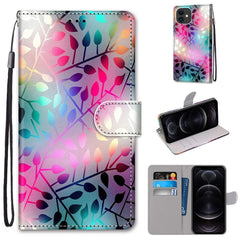 Funda de piel sintética con tapa horizontal con textura cruzada y dibujo de colores, con soporte, ranuras para tarjetas, billetera y cordón, para iPhone 12 mini