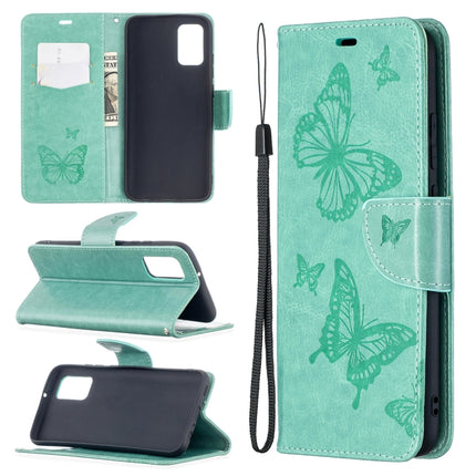 Embossing Two Butterflies Pattern Horizontal Flip PU Leather Case with Holder & Card Slot & Wallet & Lanyard, For Samsung Galaxy A02s (EU Version)