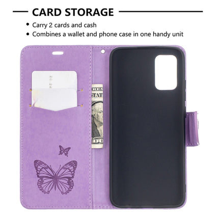 Embossing Two Butterflies Pattern Horizontal Flip PU Leather Case with Holder & Card Slot & Wallet & Lanyard, For Samsung Galaxy A02s (EU Version)