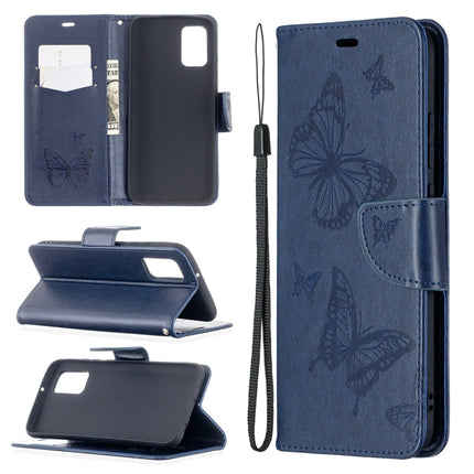 Embossing Two Butterflies Pattern Horizontal Flip PU Leather Case with Holder & Card Slot & Wallet & Lanyard, For Samsung Galaxy A02s (EU Version)