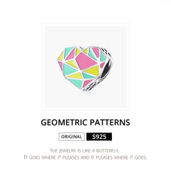 S925 Sterling Silver Heart Geometry Beads DIY Bracelet Necklace Accessories