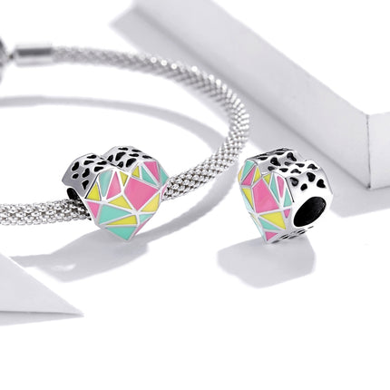 S925 Sterling Silver Heart Geometry Beads DIY Bracelet Necklace Accessories