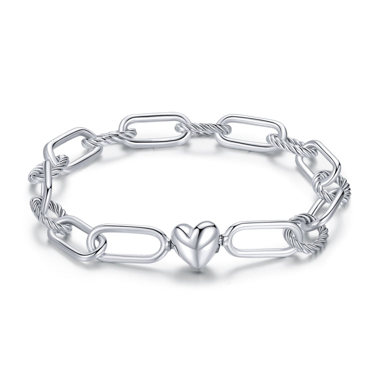 S925 Sterling Silver Paperclip Love Women Bracelet Jewelry
