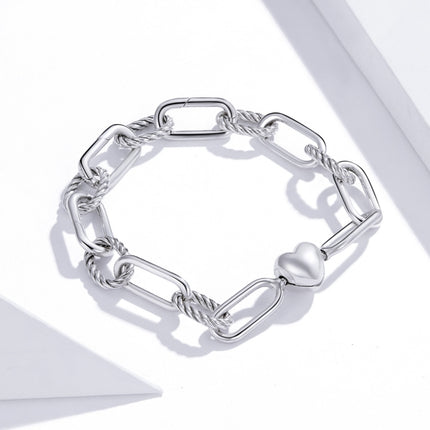 S925 Sterling Silver Paperclip Love Women Bracelet Jewelry