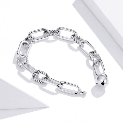 S925 Sterling Silver Paperclip Love Women Bracelet Jewelry